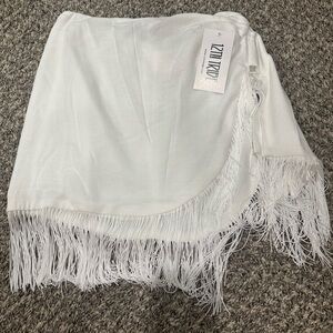 12th Tribe Rosalina White Fringe Tie Skirt